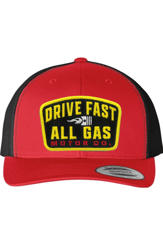 FAST LANE PATCH TRUCKER HAT | BLACK/RED