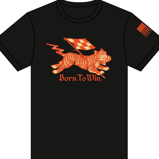 KING SHOCKS X BORN TO WIN | BLACK TEE ORANGE PRINT