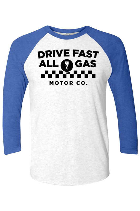 MOTOR CO BASEBALL TEE | ROYAL BLUE AND HEATHER WHITE