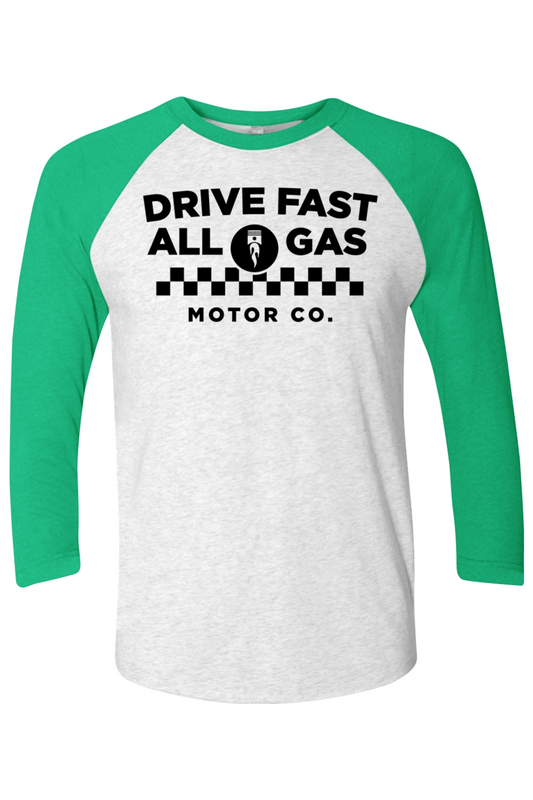 MOTOR CO BASEBALL TEE | GREEN AND HEATHER WHITE