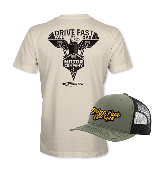 Drive Fast All Gas Eagle Kibbetech T-Shirt & Hat Bundle